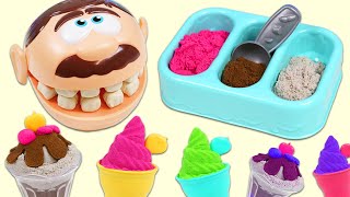 Pretend Feeding Mr Play Doh Head Kinetic Sand Desserts [upl. by Bibbye]