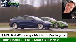 ANALYSE hoch 2  GRIP Vergleich Taycan 4S  Model 3 Performance [upl. by Darbie309]