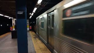 R42 4796 leads a refuse train passing Jackson Heights  Roosevelt Avenue [upl. by Adnohryt47]