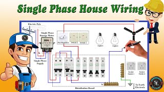 Single Phase House Wiring Diagram  Energy Meter  Single Phase DB Wiring [upl. by Ynogoham]