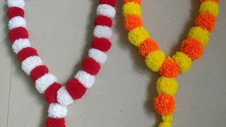 How to make easy Woolen pom pom Garland  ಮಾಲೆ ಹಾರ [upl. by Fraze]