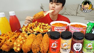 ASMR MUKBANG 직접 만든 떡볶이 불닭볶음면 치즈스틱 핫도그 먹방 amp 레시피 FIRE NOODLES AND Tteokbokki EATING SOUND [upl. by Sane122]