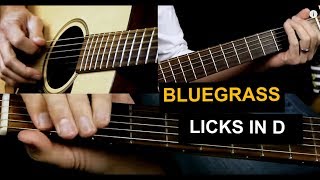 Bluegrass Licks in D  Bluegrass Guitar Lesson [upl. by Ajim]