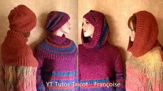 Tuto Tricot Tour de cou Femme à col roulé transformable en col capuche Femme toutes tailles [upl. by Edita]