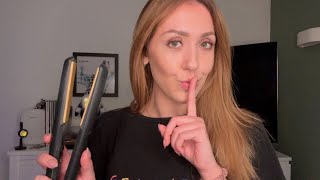 ASMR Hair Styling  Straightening Your Hair Inaudible Speaking [upl. by Karlie174]