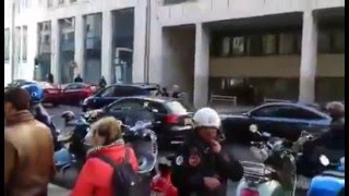 Vespa riders paid tribute to the victims of the bomb attack in Brussels [upl. by Chrysler]