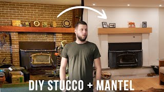 How to Stucco Brick Fireplace  Modern Makeover Resurfacing DIY [upl. by Olegnaleahcim]