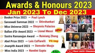 Awards and Honours 2023 Current Affairs  पुरस्कार एवं सम्मान 2023  Jan to Dec 2023 Awards Puraskar [upl. by Onitrof]