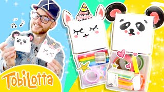 GeschenkBox aus Papier basteln Kawaii DIY Bastelidee Panda Einhorn Basteln TobiLotta Kinder [upl. by Theron366]