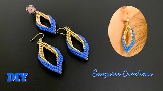 Folded Peyote 2 rows Earrings  How to make Beaded Earrings  Herringbone  Peyote Earrings [upl. by Aytac355]