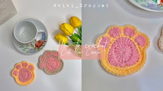 🐾 How To Crochet Cute Paw Coaster  Pinterest Coaster Inspired 🐾 [upl. by Joleen]