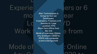 Dot Net Developer  Only freshers  HYD jobalert dataengineerfresherjobs datascience dotnet [upl. by Emily]