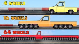 4 vs 32 vs 64 Wheels Cars Competition 2  BeamNG Drive [upl. by Uht586]