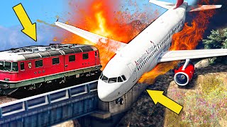 BIG EXPLOSION AIRBUS A320 Emergency Landing Crashes with Train  GTA 5 [upl. by Ailic]