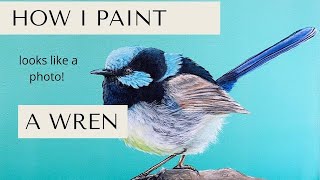 How I Paint a FairyWren Acrylics TIMELAPSE [upl. by Khudari]