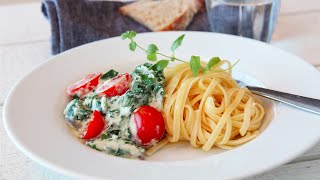 Spagetti med spinat ricotta og tomat  Trines Mat [upl. by Lyns]