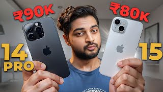 iPhone 14 Pro Vs iPhone 15 Hindi Comparison  Best iPhone Under 90k Mohit Balani [upl. by Worra]