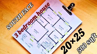 2025 south face house plan  500 sqft house design  South facing small house vastu plan [upl. by Akemak]