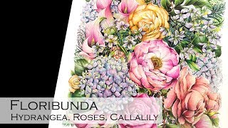 Floribunda  Hydrangea Rose and Calalily  Adult Coloring Book Floribunda [upl. by Tybi]