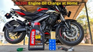 How To Change NS200 Engine Oil and Oil Filter At Home  Best Engine Oil For Bjaja Pulsar NS200 [upl. by Browne737]