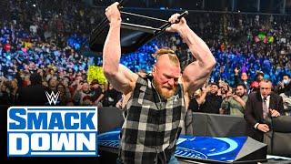 Brock Lesnar unleashes a steel chair assault en route to WrestleMania SmackDown March 25 2022 [upl. by Magen210]