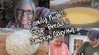 Family Night Broccoli and Cheese Soup Crusty Bread amp Pumpkin Carving [upl. by Mcintosh]