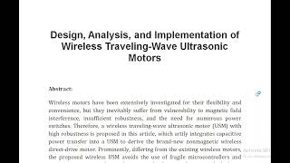 Design Analysis and Implementation of Wireless Traveling Wave Ultrasonic Motors [upl. by Manvell]