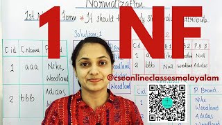 1st Normal Form in DBMS 1NF Normalization to First normal form three methodsmalayalam  chapters [upl. by Budge]