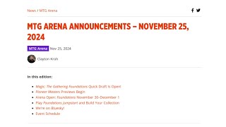 MTG Arena Announcements  November 25th 2024 [upl. by Aziul]