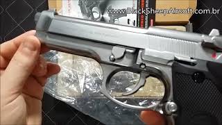 Review Airsoft Beretta M92 WE com gravações Originais a laser [upl. by Huntingdon108]