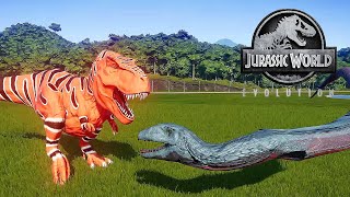 THE DINOSAUR KING TYRANNOSAURUS REX VS TITANOBOA SNAKE  DINOSAUR BATTLE  JURASSIC WORLD EVOLUTION [upl. by Secnirp4]