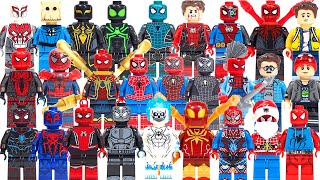 All SpiderMan Suits Marvels SpiderMan Avengers Endgame Peter Parker Unofficial Lego Minifigures [upl. by Ahsenrad]