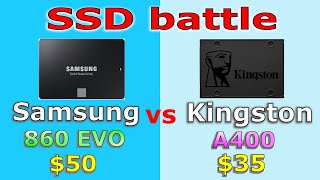 Samsung SSD 860 EVO vs Kingston SSD A400 Windows boot times games load times and file copy [upl. by Gnurt376]