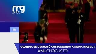 MuchoGusto  Guardia que custodia a la Reina Isabel ll se desmaya y cae al suelo [upl. by Zarah]