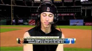 Tim Lincecum talks about Smokin Weed 2010 World Series Post Game [upl. by Suiraj898]