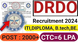 quotDRDO Recruitment 2024 Freshers  ITIDiplomaBEBTech Job Vacanciesquot DRDO Latest Jobs 2024 [upl. by Opportina]