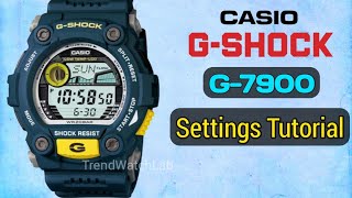 How to set the time on Casio GShock G7900 3194Full settings tutorial [upl. by Ajiram]