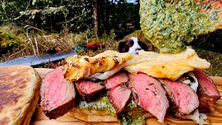 STEAK SANDWICH with FIREBAKED CHEESE Recipe Prepared from Scratch in Nature MenWithThePot Style 🔥 [upl. by Artinad874]