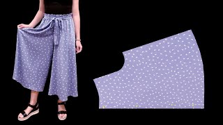 Very easy Culottes pants cutting and sewing  DIY Culottes trousers skirt pants divided skirt [upl. by Eiveneg]