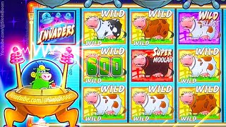 WILD BONUS START BIG WIN FREE GAMES on INVADERS ATTACK FROM THE PLANET MOOLAH SLOTS [upl. by Assed]