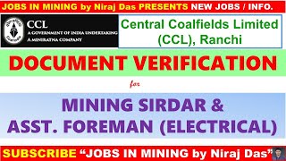 CCL Document Verification for Mining Sirdar amp Assistant Foreman Electrical [upl. by Papagena340]