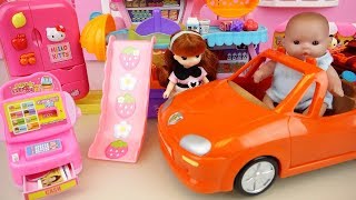 Baby doll food shopping car toys baby Doli slide house play [upl. by Eerised]