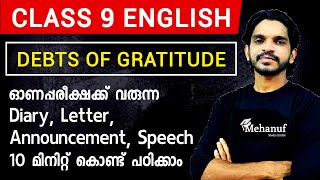 Class 9 English Debts of Gratitude  Diary Letter Announcement Speech [upl. by Harwill]