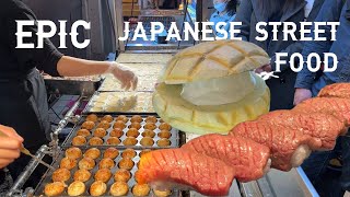 EPIC JAPANESE STREET FOOD DOTONBORI OSAKA – MELON PAN KOBE BEEF TAKOYAKI YAKISOBA OKONOMIYAKI [upl. by Tnert194]