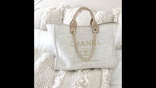 MY CHANEL DEAUVILLE TOTE  REVIEW  WHATS IN MY BAG [upl. by Jule]