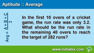 In the first 10 overs of a cricket game the run rate was only 32  Average  Aptitude  IndiaBIX [upl. by Ameekahs]