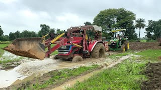 Power Test 2 Tractor in The Mud John Deere 4WD and Mahindra Arjun 605 Loader  tractor video [upl. by Selima577]