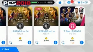 Pes 2018 MOBILE Free Pack 7 Star LEGENDS Opening Get RONALDINHO trick [upl. by Breena]