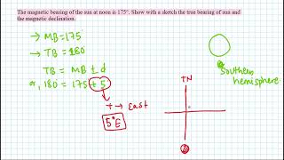 Find the value of magnetic declination if the magnetic bearing of sun at noon is 356° [upl. by Liakim]