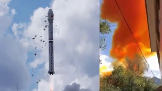 Slomo Chinese launch booster almost lands on school 7 Sep 2020 [upl. by Jacqui]